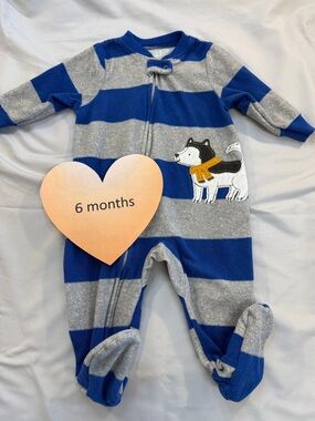 Carter's - Blue Fleece Onesie Sleeper with husky/puppy design